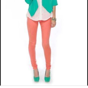 Flying Monkey Coral Neon Stonewashed Skinny Jeans